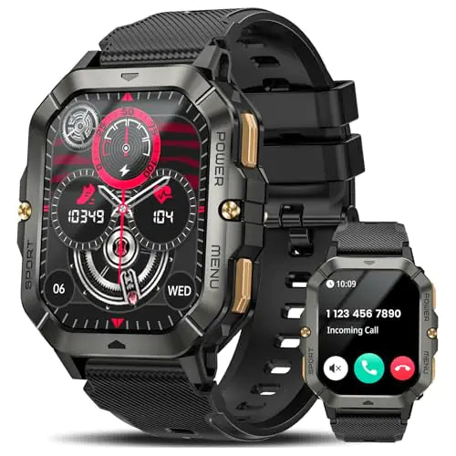 Military Smart Watches for Men (Answer/Make Calls) 2.02 Fitness Smart Watch for Android and iPhone Waterproof Fitness Tracker with Blood Pressure/Heart Rate/Sleep/100+ Sport Modes Watches for Men